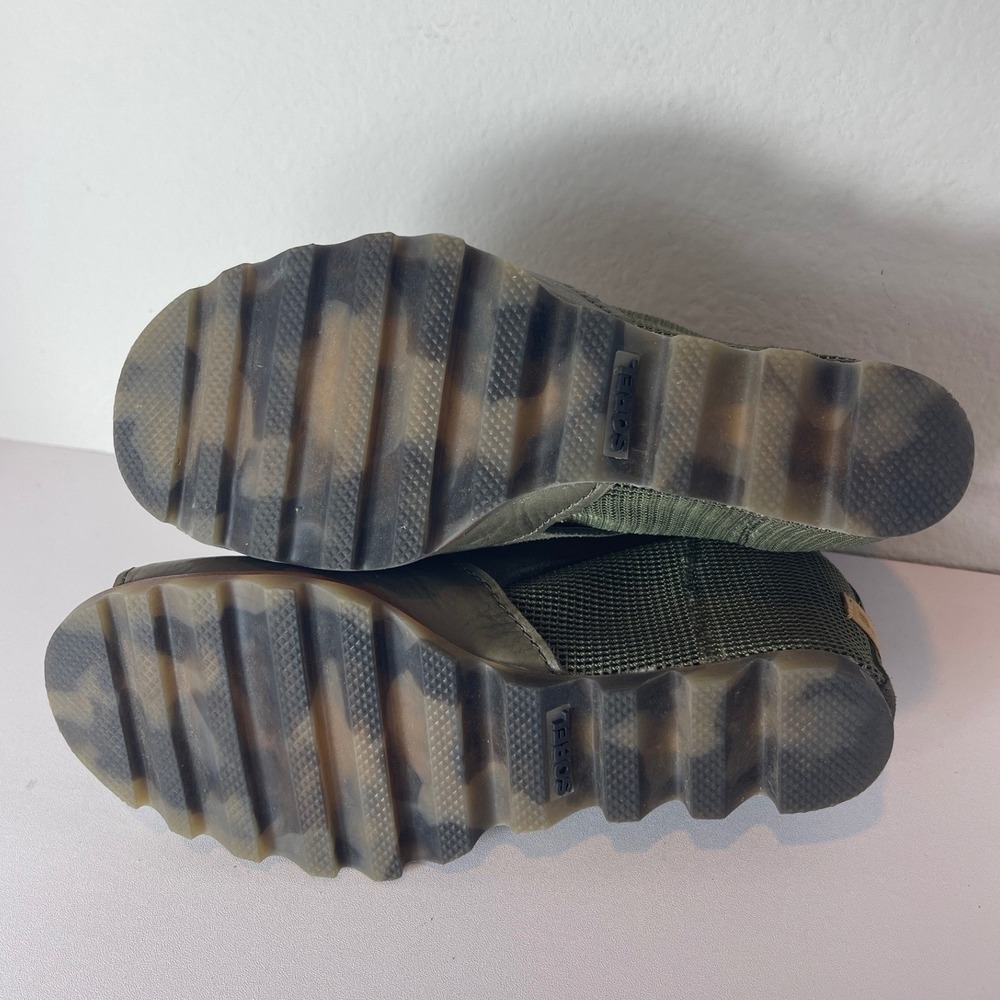 Sorel Joanie Mesh Peep Toe Wedge Sandals Olive Green Leather Womens 9.5 - Picture 8 of 9